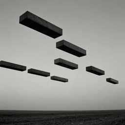 multiple horizontal boxes floating high above the horizon, zdzislaw beksinski