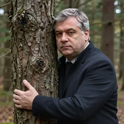viktor orban in a forest, hugging a tree, highly detailed face, by edward hopper