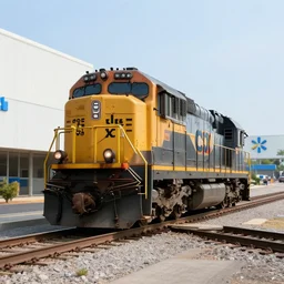 csx locomotive running through walmart