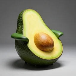an avacado chair, an armchair that looks like an avacado with green leather and seed yolk, award winning design, studio lighting, advanced photography, beautifully lit