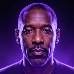 closeup portrait of an ethereal steve harvey made of purple light, divine, cyberspace, mysterious, dark high-contrast concept art