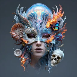 goddess masked portrait. jellyfish phoenix head, nautilus, butterfly, skull, ice and fire, bioluminiscent creatures, intricate artwork by Tooth Wu and wlop and beeple. octane render, trending on artstation, greg rutkowski very coherent symmetrical artwork. cinematic, hyper realism, high detail, octane render, 8k