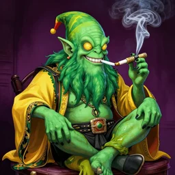 an extremely drunk cthulhu smoking a joint in rastafari clothes