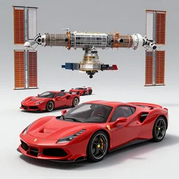 crashed ferrari, 3 model lines on top of mir space station