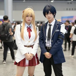 cosplayers posing for a photo at Anime Expo, trending on Artstation, 4k, realistic