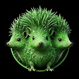 3 d head of green hedgehog, symmetrical logo, black background, cgsociety, pop surrealism, alan bean, behance hd,, and intricate