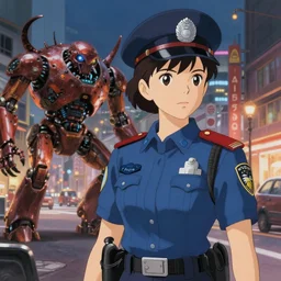 Artwork by James Jean and Phil noto and hiyao Miyazaki ; a young Japanese future police lady named Yoshimi battles an evil natures carnivorous robot on the streets of Tokyo; Art work by hiyao Miyazaki, Phil noto and James Jean