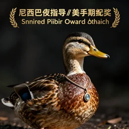 a duck with a necklace on its neck