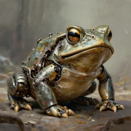 a mechanical toad digital painting, mixed media, trending on artstation and deviantart, epic composition, highly detailed, 8 k