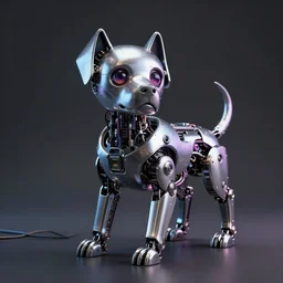 cyberpunk dog robot, photorealistic, 8 k, highly detailed, lots of wires, scary, reflections, metal, 8 k