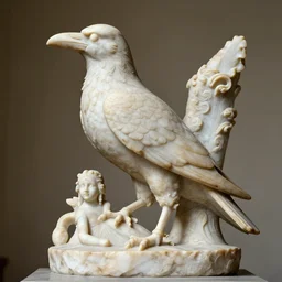 photo of a intricately detailed marble statue of raven bird by leonardo davinci