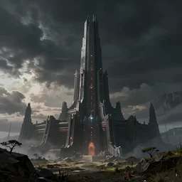 star wars concept art by greg rutkowski, a palatial and imposing dark tower in the middle of a highland landscape, enigmatic atmosphere, beautiful and cinematic lighting, artstation hq.