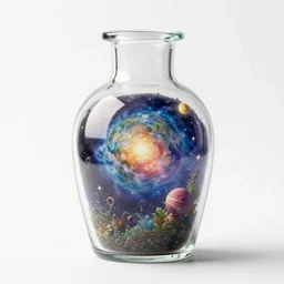 the universe in a clear bottle, exquisite details, earth magic, mid view, design on a white background, by studio muti, greg rutkowski makoto shinkai takashi takeuchi studio ghibli,