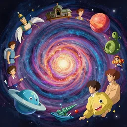 universe, vortex! infographic with illustrations!!!, digital art, highly saturated colors, concept art, detailed illustration, hd, 4 k, digital art, greg rutkowski, dan mumford, studio ghibli trending on artstation