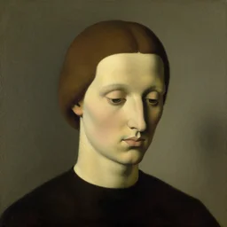 a rene magritte painting of a head looking down and to the right