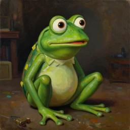 a Pepe The Frog by Ansel Adams and Bernardo Bellotto, oil on canvas, artstation, dramatic scenery, masterpiece, aesthetic