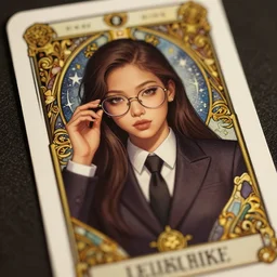 jossi of blackpink, wearing glasses, wearing a suit, tarot card art, deep focus, d & d, fantasy, intricate, elegant, highly detailed, digital painting, artstation, concept art, matte, sharp focus, illustration, hearthstone, art by artgerm and greg rutkowski and alphonse mucha