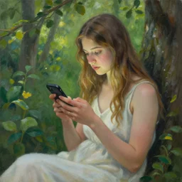 nature goddess checking her phone, by josephine wall, magic realism, art by manda sage, octane