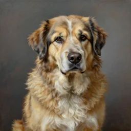 studio portrait of a wizened old dog, extremely detailed; oil painting by Claude Monet