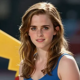 epic portrait of emma watson as a pokemon just after winning a battle