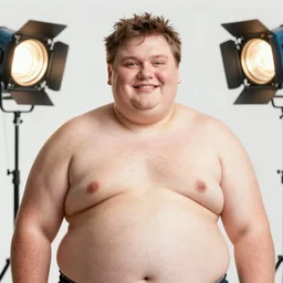 a vibrant portrait photograph of the fattest man on earth, kodak portra, studio lighting, f 1. 8, guinness world book of records