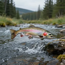 rainbow trout jumping from a river in central oregon, matte painting, concept art, 4 k