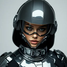 pretty cyborg in a space suit fashion design by versace, photoshoot