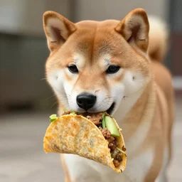 shiba inu eating taco