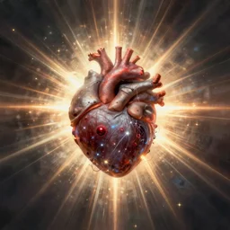 a bonus god with a heart made of the left over bits from atomic decay, surreal