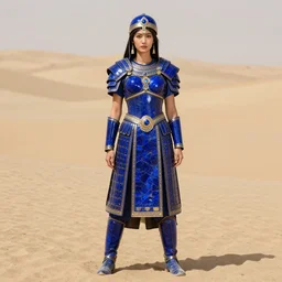 full body photo of a female warrior lapis lazuli armour