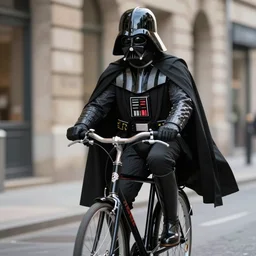 Darth Vader riding a bicycle, photo realistic, award-winning, highly-detailed