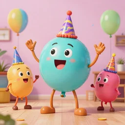 anthropomorphic birthday balloon partying
