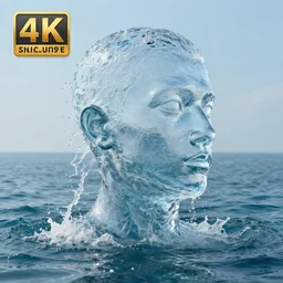 a sculpture made of water in the shape of a human head, on the ocean water, water manipulation, behance, cinematic, in the style of johnson tsang, long shot, hyper detailed, hyper realistic, ray tracing, 8 k resolution, sharp focus, realistic water, award winning