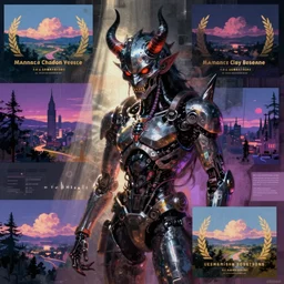 weird art piece, digital painting, vaporwave, haphazardly layered scenes, ai assisted digital painting, cyborg demon