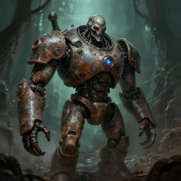 Anthropomorphic athletic rusty robot in creepy environment,sci fi,concept art,matte painting, creepy,sci fi,in Gears of War cover art, ultra wide lens shot, beautiful, DnD character art portrait, matte fantasy painting, eerie, DeviantArt Artstation, by Jason Felix by Steve Argyle by Tyler Jacobson by Peter Mohrbacher, cinematic lighting