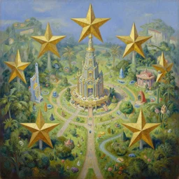 intricate five star fantasia land by greg kutkowski and thomas kinkade, oil on canvas, hdr, high detail, photo realistic, hyperrealism, matte finish, high contrast, 3 d depth, centered, masterpiece, vivid and vibrant colors, enhanced light effect, enhanced eye detail, artstationhd