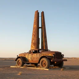 abandoned rusty soviet mig - 2 1 monument in a central asia desert, high quality, award winning photography, golden hour