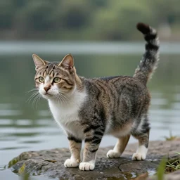 shot of a cat standing on a lake, wide aperture, intricate, highly detailed, artstation, sharp focus, artgerm