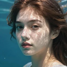 close - up portrait of beautiful young woman underwater,
