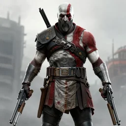 kratos wearing hitman's suit holding double deagle