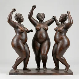 sculpture of 3 beautiful fat black people dancing together