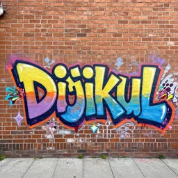 the word dijikul written in colorful graffiti on a brick wall