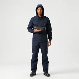 hooded cobbler holding a shoe, cinematic studio photo, full body, standing, isolated on a pure white background, centered, whole figure in frame, sharp focus, studio lighting