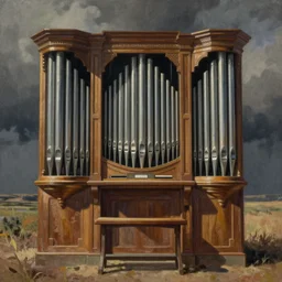 mad max fury style pipe organ, painting by andrew wyeth, very detailed, somber mood,