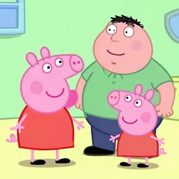 peppa pig, with brian and stewie griffin. in an episode of family guy.