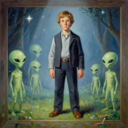 Thomas Kinkade painting but there are aliens
