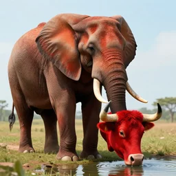 a photorealistic photograph of an elephant drinking a giant red bull. film still, vibrant colors. this 4 k hd image is trending on artstation, featured on behance, well - rendered, extra crisp, features intricate detail, epic composition and the style of unreal engine.