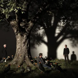 a splornfeld enborkenmeyer forkeling the gnorkgnork under a fumfum tree while the pippies peep | artists rikolo and eric stanton with joan semmel hr giger dmitrys high contrast cinematic light, mystical shadows, sharp focus, octane render
