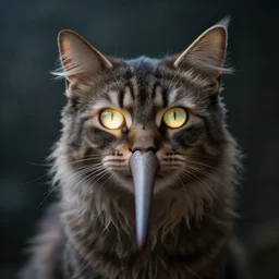 cat with a very long nose and windy ears with glowing eyes beaming light, photorealistic, fantasy, moody, ultradetail
