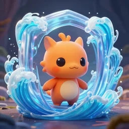orange cute spirit axie pet hides behind magic waves shield, fantasy, style artstation, style greg rutkowsk, octane render, unreal engine 6, epic game graphics, fantasy, conceptual art, ray tracing